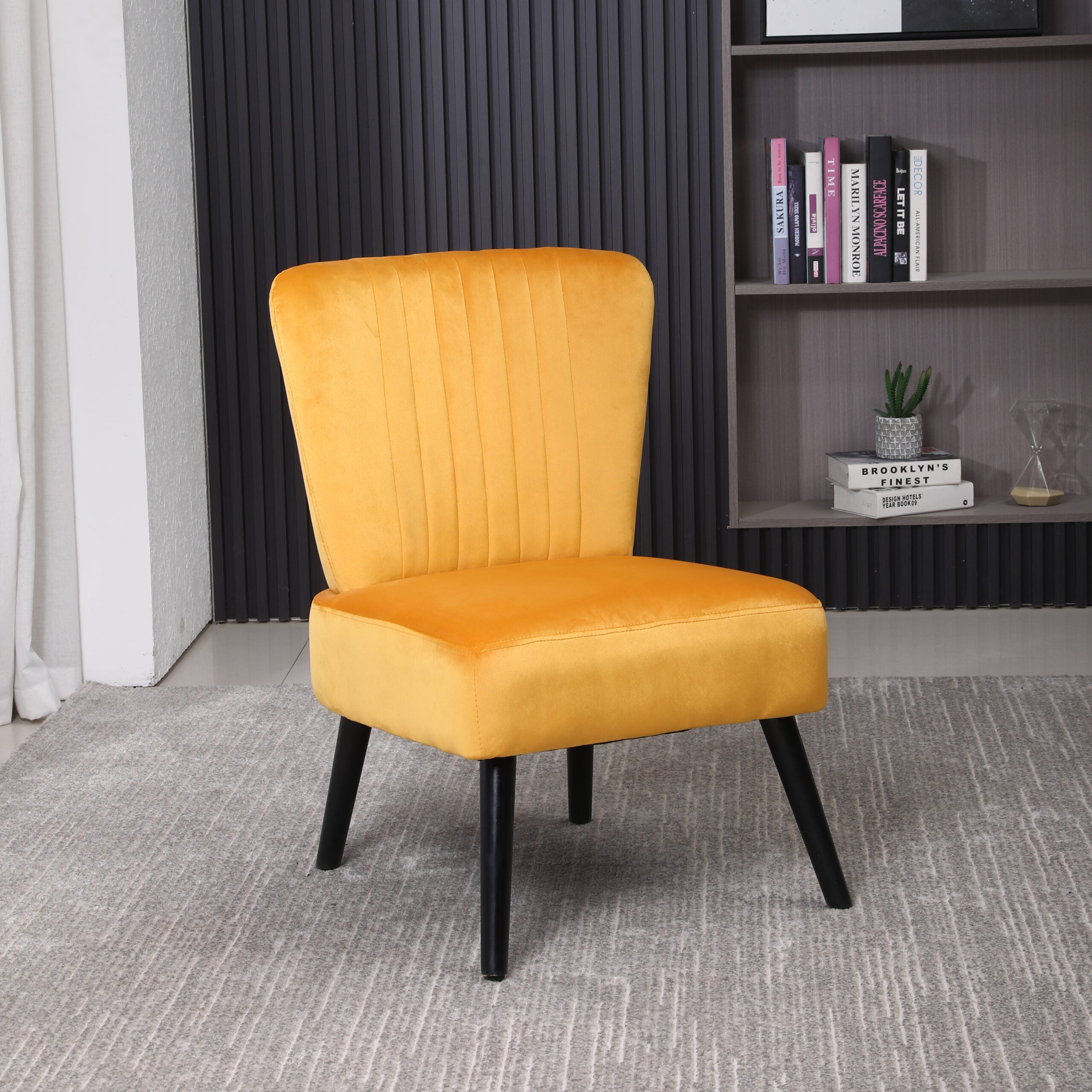 Neo Ostuni Mustard Yellow Crushed Velvet Shell Accent Chair – Neo