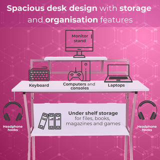 Neo Pink Ergonomic 2 Tier Gaming Computer Office Desk