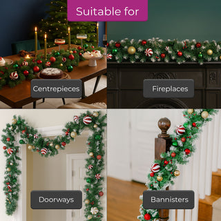 Neo 2m Candy Cane Baubles Garland Festive Foliage Garland Wreath PVC Christmas Decoration