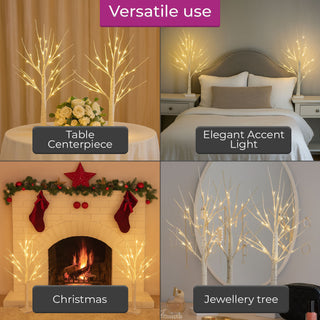 Neo Set of 2 LED Pre Lit Twig Tree Lights 60cm Birch Tree Lamp Warm White Lights Battery Operated Decorative Centrepiece Flexible Branches Christmas Wedding Bedroom Home Decor