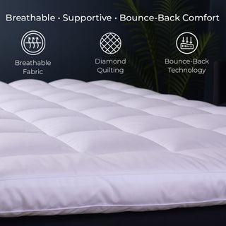 Neo Single Mattress Topper Soft Memory Foam Plush Bounce Fibre Breathable Diamond Quilted Fabric Elastic Anti Slip Corner Straps Secure Fit All UK Bed Sizes