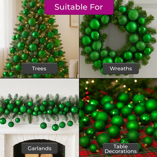 Neo Green 36 Christmas Tree Ornaments Set Baubles Glitter Balls Holiday Festive Decorations Assorted Sizes Colours Home Party Décor