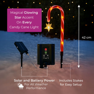 Neo Large 42cm 12 Piece Set Pack Remote Solar Panel Battery Candy Cane Christmas Lights LED Outdoor Decorations 8 Modes Festive Path Waterproof Yard Stakes