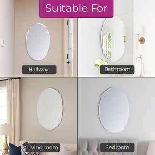 Neo Ellipse Frameless Wall Mirror 60x40cm Frameless Bevelled Edge for Modern Home Décor Oval Design Bathroom Living Room Bedroom Bathroom Hallway Easy Mounting