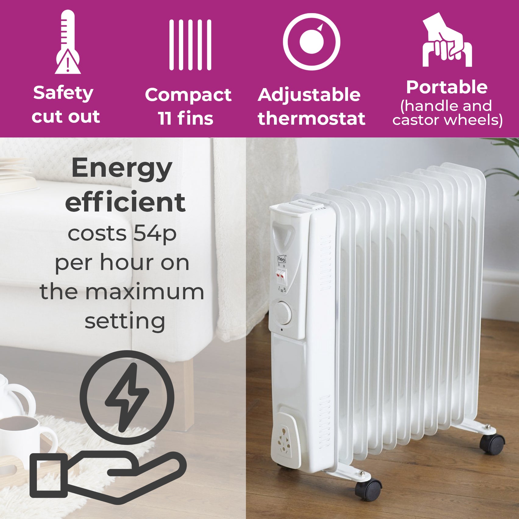 Neo 11 Fin White Electric Oil Filled Radiator – Neo Direct