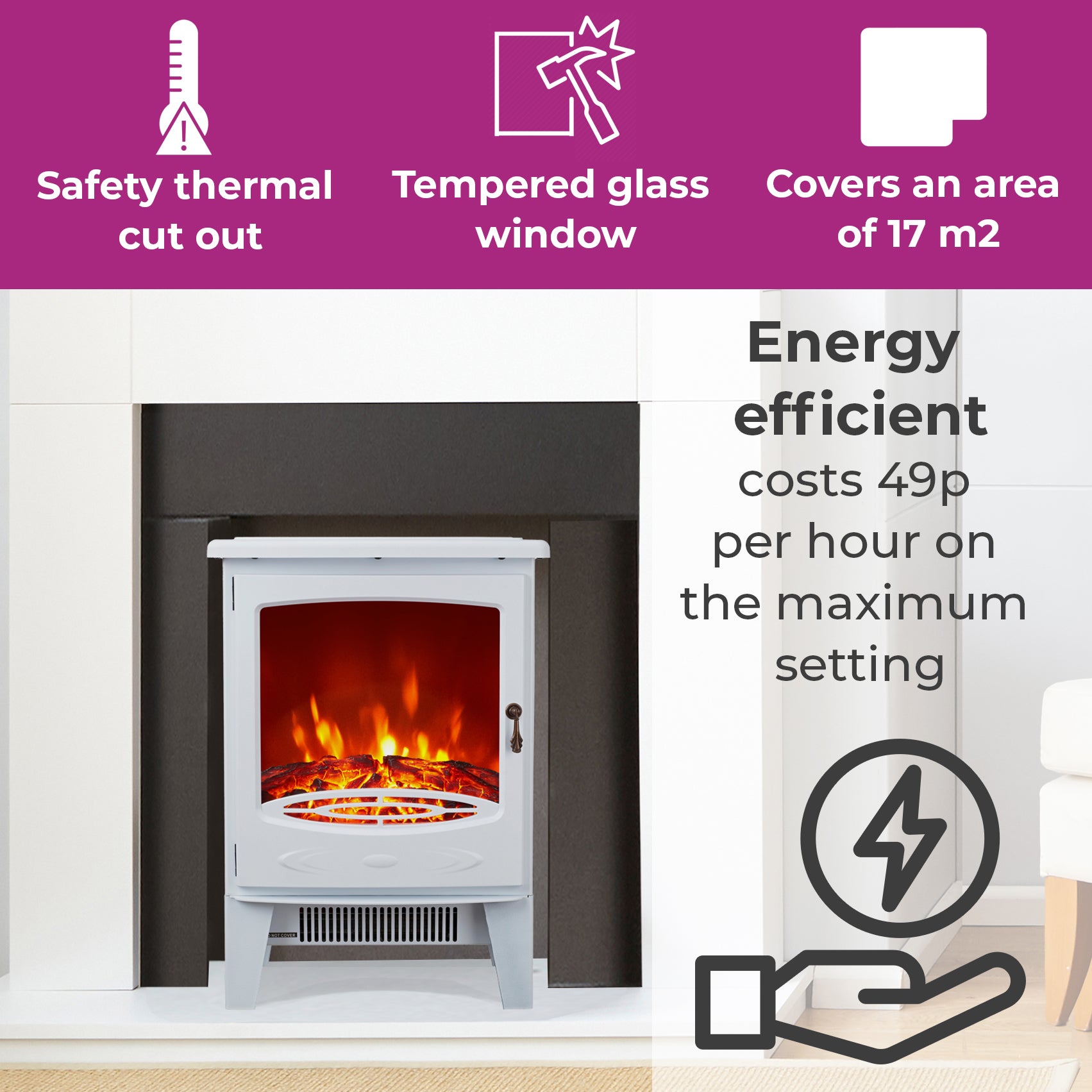 Neo Glass Window Electric Fire With Flame Effect White – Neo Direct