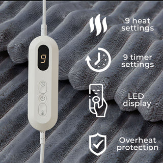 Neo Grey Electric Blanket Heated Fleece Overblanket Throw