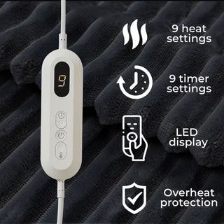 Neo Black Electric Blanket Heated Fleece Overblanket Throw