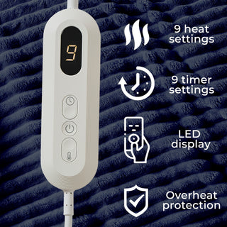 Neo Navy Electric Blanket Heated Fleece Overblanket Throw