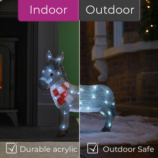 Neo 34 cm Donkey Acrylic Christmas Light 30 Cool White LED Christmas Light Battery Powered Outdoor Indoor Festive Decoration Ornament Auto Timer