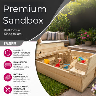 Neo Outdoor Wooden Kids Sandbox Sandpit Folding Bench Lid