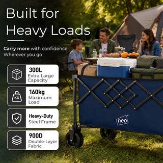 Neo Heavy Duty Folding Wagon Cart 300L Adjustable Handle - Navy