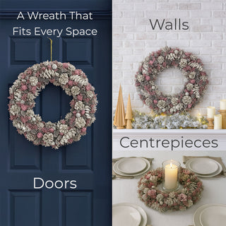 Neo Luxury 50cm Extra Large Frosted Pink Flowers Wreath