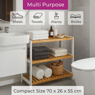 Neo White Natural 3-Tier Bamboo Shoe Rack Stand Natural Wooden Shoe Storage Shelf for Hallway Bedroom Bathroom