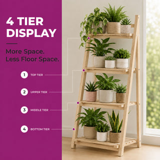 Neo Natural 4 Tier Wooden Foldable Plant Stand
