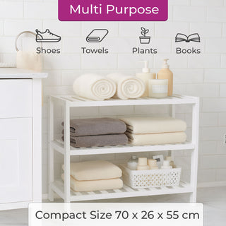 Neo White 3-Tier Bamboo Shoe Rack Stand Natural Wooden Shoe Storage Shelf for Hallway Bedroom Bathroom