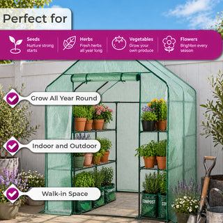 Neo 8 Tier Shelving Walk In Outdoor Greenhouse 193 x 143 x 143 cm