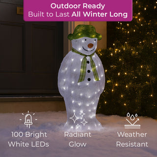 Neo 100 White LED Snowman Figure 55cm Light Up Lights Static Acrylic Christmas Festive Decoration Display for Indoors & Outdoors Ornament Garden Home