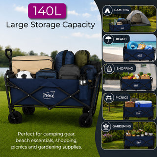 Neo Navy Folding Wagon Garden Cart 140L 120kg