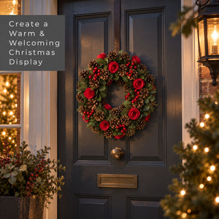 Neo 50cm Christmas Red Berries Roses Festive Door Wreath
