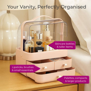 Neo Pink Acrylic Makeup Storage Organiser with Lid & Drawers