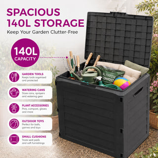 Neo Black 140L Garden Storage Box Outdoor Chest