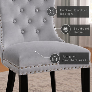Neo Set of 2 Grey Studded Velvet Dining Chairs