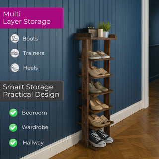 Neo Walnut 7 Tier Wooden Shoe Rack Slim