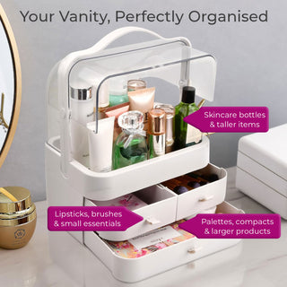 Neo White Acrylic Makeup Storage Organiser with Lid & Drawers