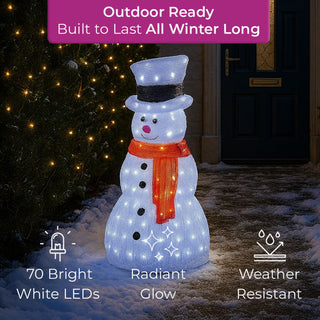 Neo 70cm Acrylic Light Up Snowman Outdoor Festive Christmas Garden Porch Decoration Display Warm White Bright LEDs Illuminated Weatherproof