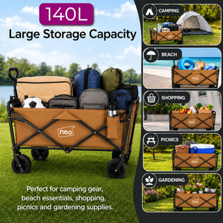 Neo Khaki Folding Wagon Garden Cart 140L 120kg