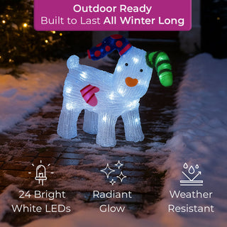 Neo LED Snowdog Christmas Decoration 24 Ice White Lights The Snowman & The Snowdog Battery Powered Indoor Outdoor Festive Light Display Ornament Design (31cm)
