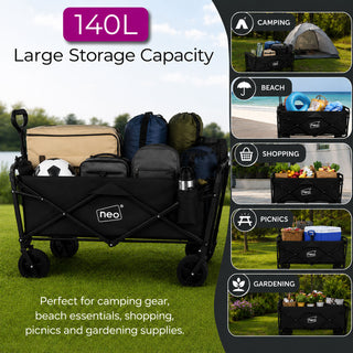 Neo Black Folding Wagon Garden Cart 140L 120kg