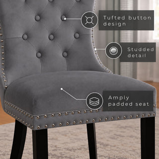 Neo Set of 2 Dark Grey Studded Velvet Dining Chairs