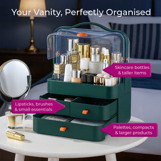 Neo Green Acrylic Makeup Storage Organiser with Lid & Drawers