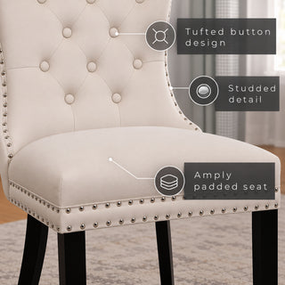 Neo Set of 2 Natural Studded Velvet Dining Chairs