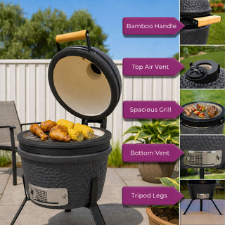 Neo Grey Kamado 13" Ceramic Mini BBQ Grill