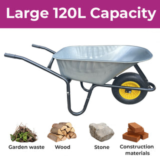 Neo 120L Large Heavy Duty Solid Wheelbarrow Wheel Barrow