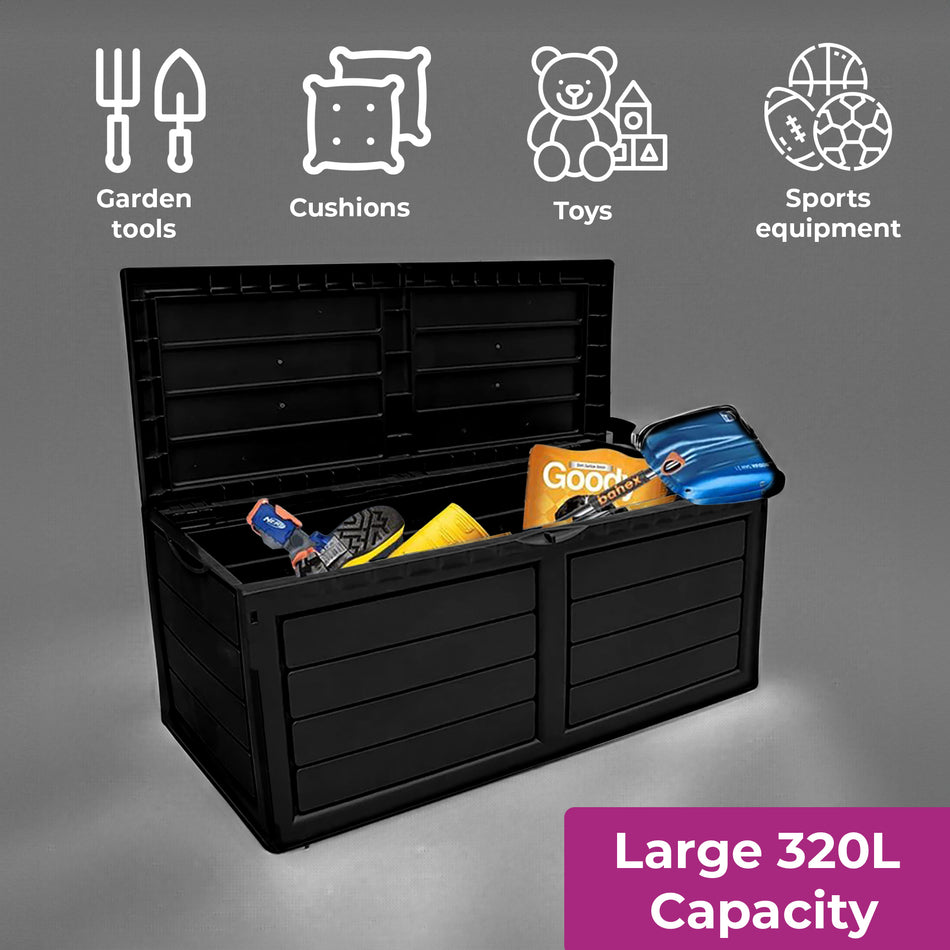 Neo 320 Litre Dark Grey Plastic Outdoor Garden Storage Box With Wooden Fence Effect