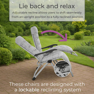 Neo Grey Zero Gravity Sun Lounger With Padded Cushions Set of Two