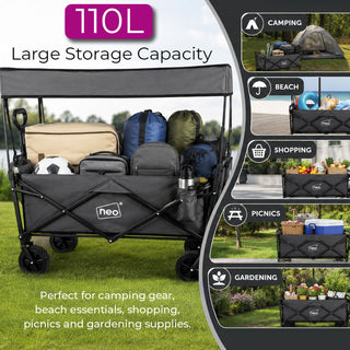 Neo Folding Wagon Canopy Garden Cart 110L 120kg - Grey