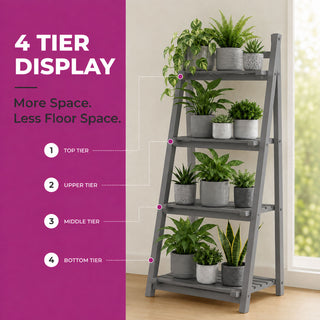 Neo Grey 4 Tier Wooden Foldable Plant Stand