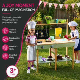 Neo Kids Wooden Outdoor Mud Kitchen Water Tap Sink Chalkboard