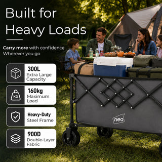Neo Heavy Duty Folding Wagon Cart 300L Adjustable Handle - Grey