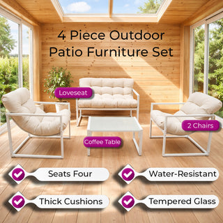 Neo White 4 Piece Outdoor Metal Patio Garden Furniture Set