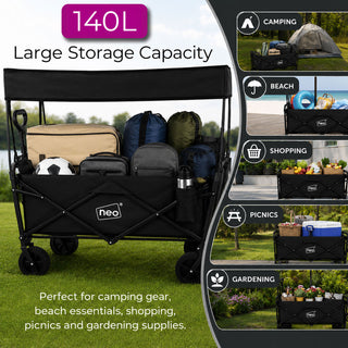 Neo Black Folding Wagon Canopy Garden Cart 140L 120kg