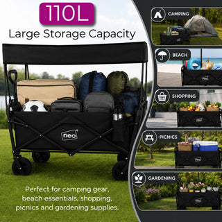 Neo Folding Wagon Canopy Garden Cart 110L 120kg - Black