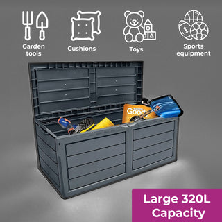 Neo 320 Litre Dark Grey Plastic Waterproof Outdoor Garden Storage Box