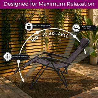 Set of Two Neo Slate Grey Zero Gravity Recliner Garden Sun Loungers
