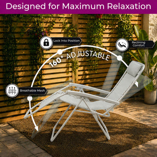 Neo Cool Grey Zero Gravity Recliner Garden Sun Loungers Set of Two